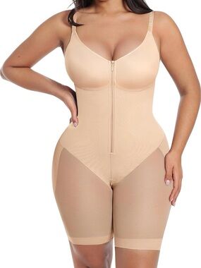 SHAPELLX Seamless Nude Zip-Front Shaping Bodysuit NWT LARGE